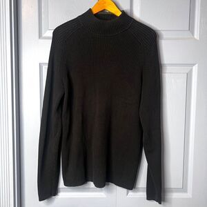 Claiborne Black Ribbed Knit Mock Neck Fisherman Sweater 100% Cotton Size Medium